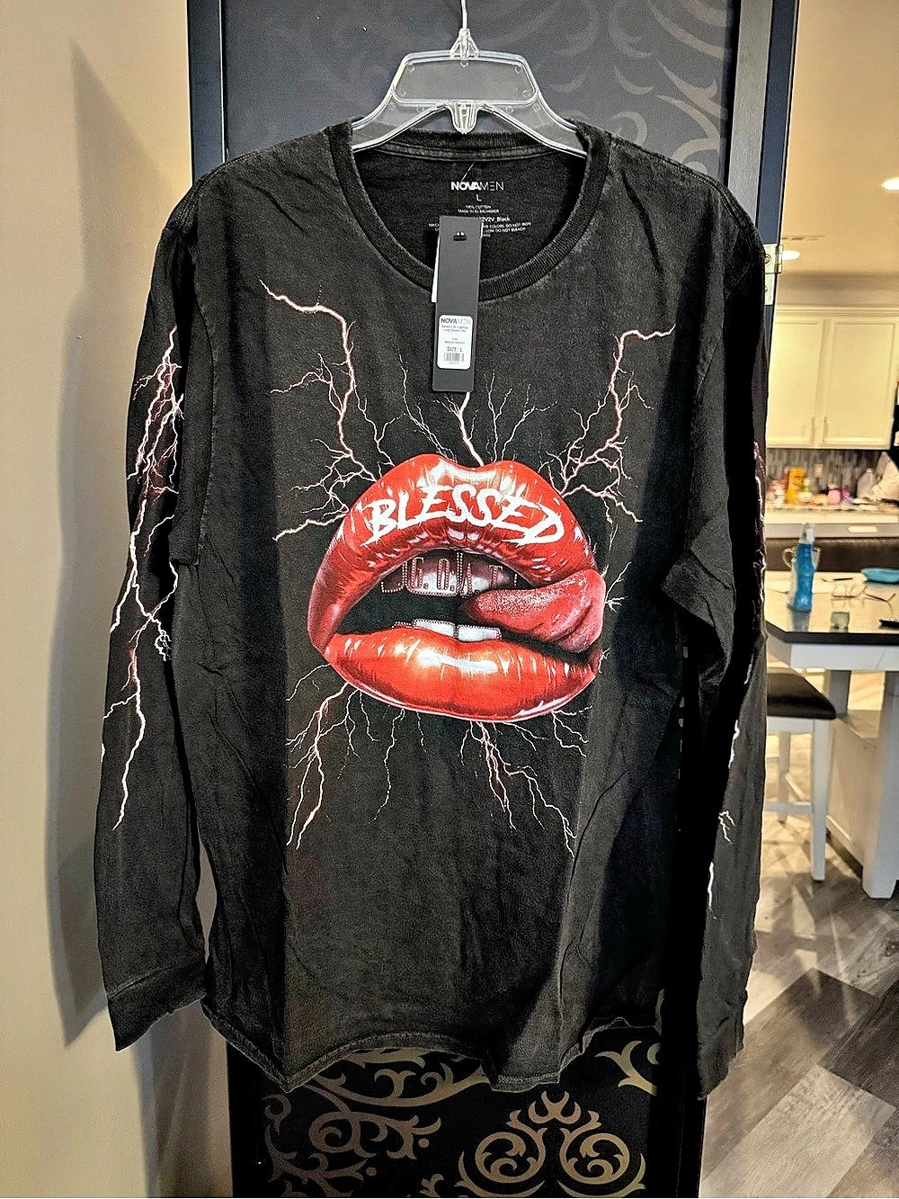 NOVAMEN Blessed By Lighting Long Sleeve Tee Graphic Long Sleeve Tee in Black